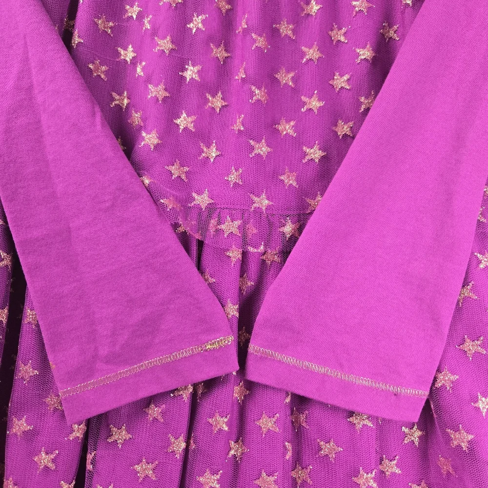 Hanna Andersson Purple Gold Star Tulle Twirl Tiered Dress